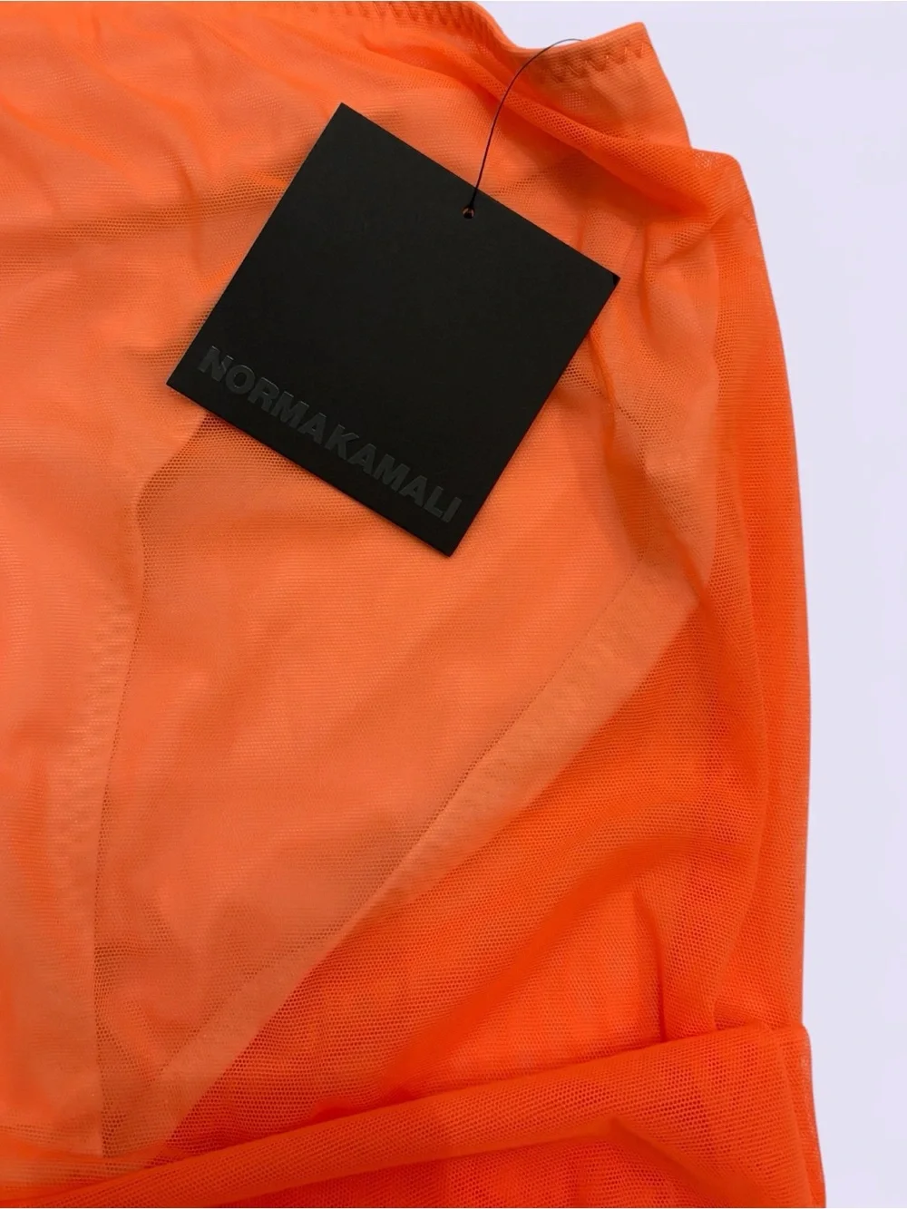 Norma Kamali Diana Long Skirt NWT Neon Orange Ruched Mesh Sheer XL